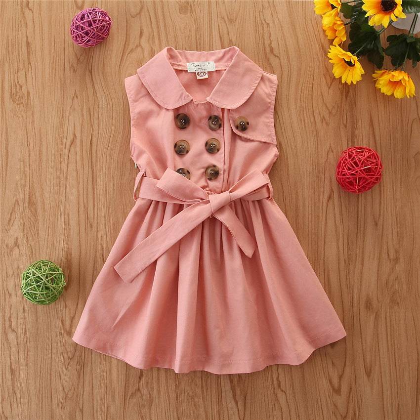 Summer Toddler Girl Casual Sleeveless Sash Button Dress