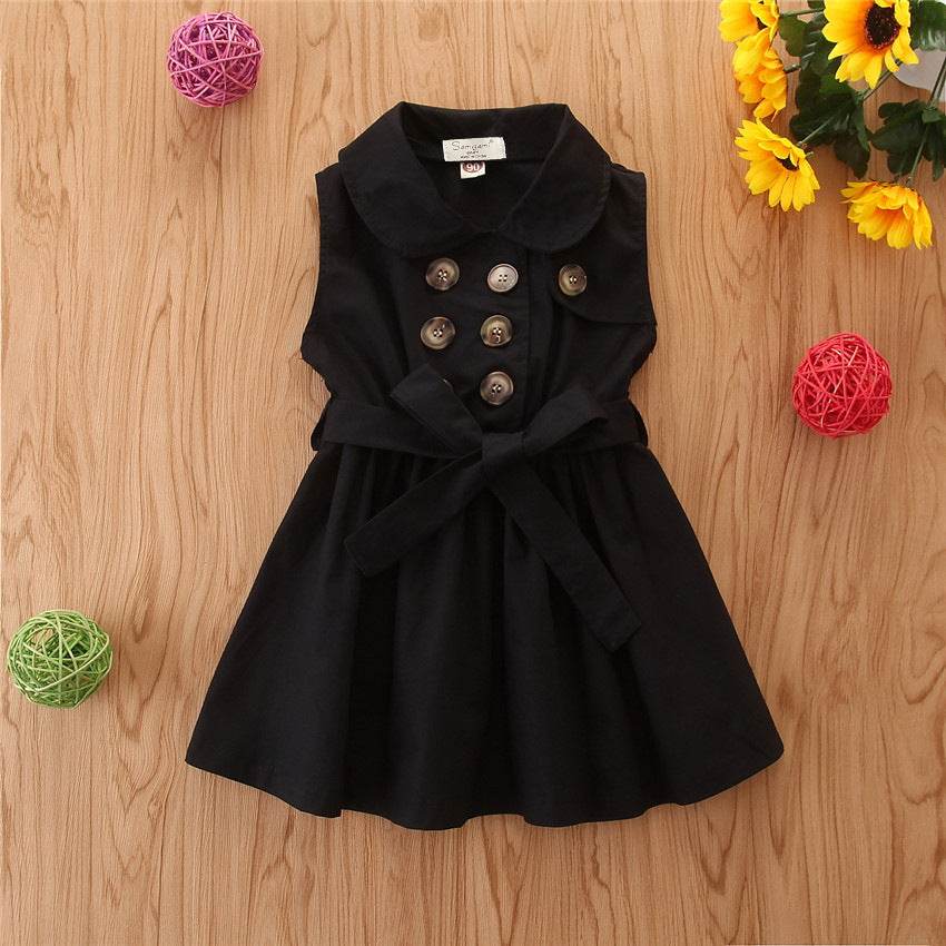 Summer Toddler Girl Casual Sleeveless Sash Button Dress