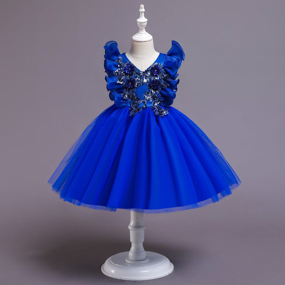 V-neck Ruffled Shoulder Girl Dress