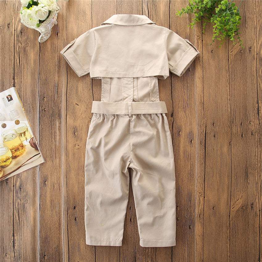 Girls Khaki One Piece Jumpsuit Stylish Summer Cotton Wear