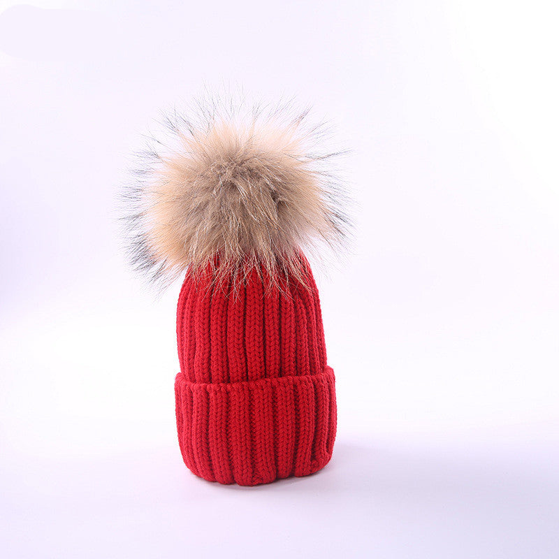 Autumn and winter hair ball children's wool hat