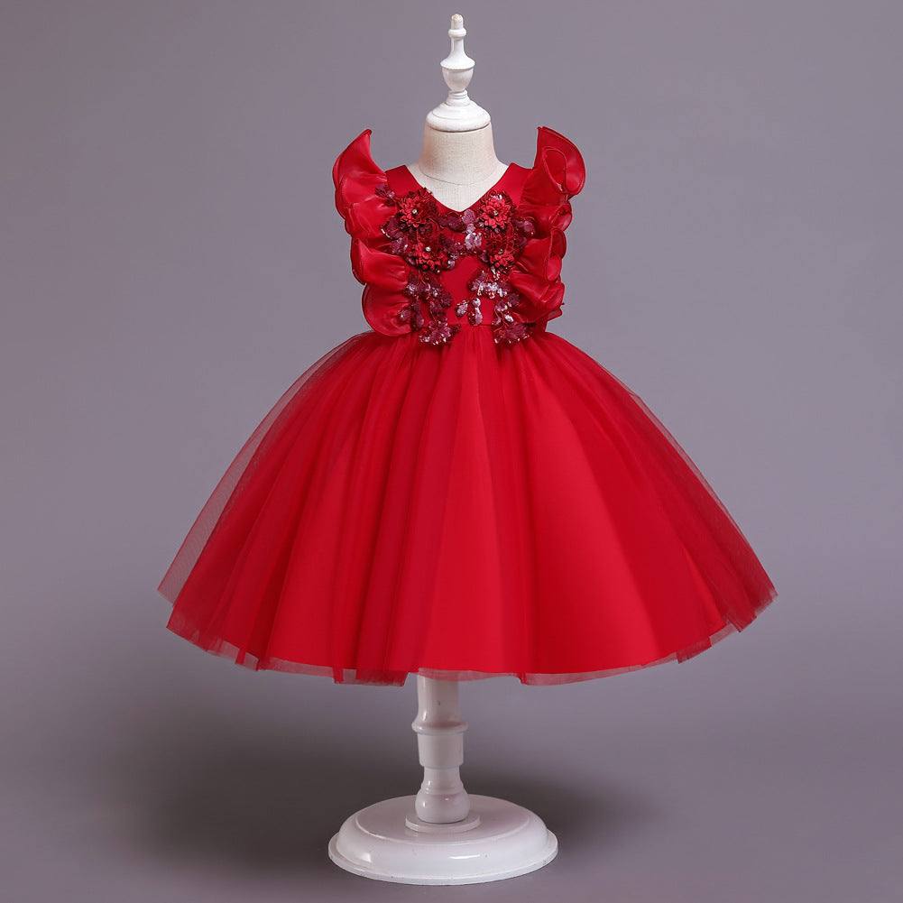 V-neck Ruffled Shoulder Girl Dress