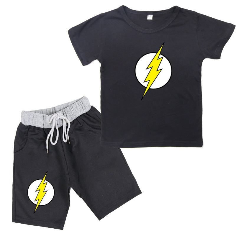 Flash Print Cotton Short-sleeved T-shirt with Shorts Set