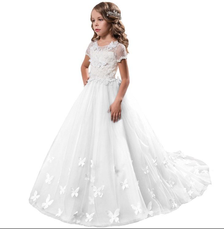 Girls Butterfly Showroom Princess Round neck short-sleeved with Tail