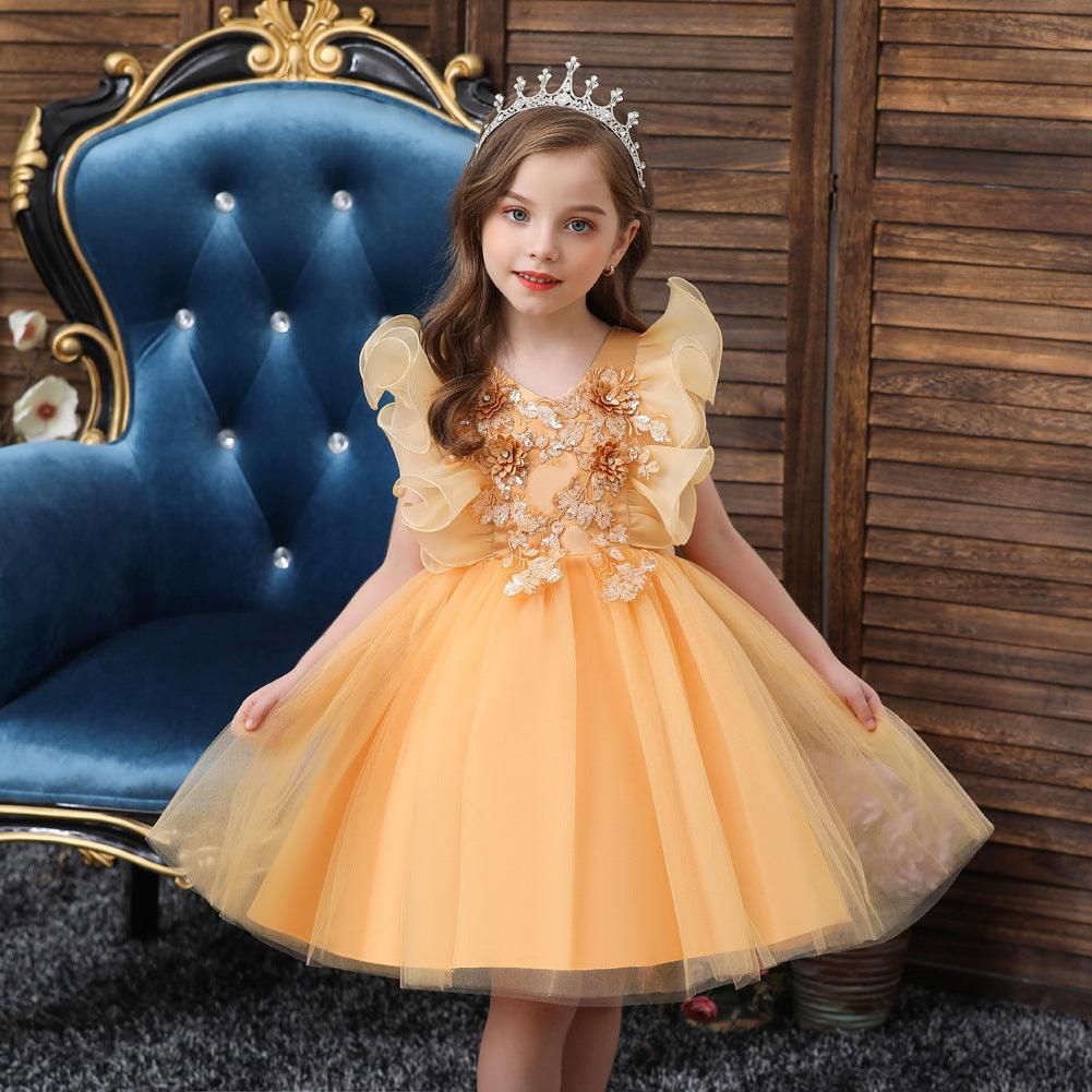 V-neck Ruffled Shoulder Girl Dress