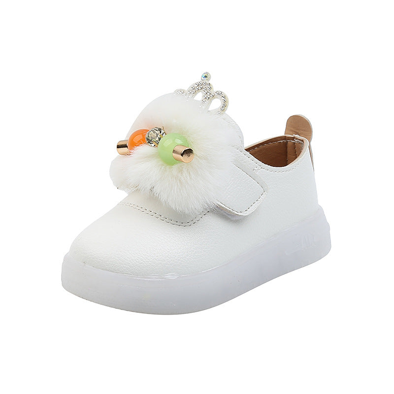 Flashing Girl Shoes with fur Bow