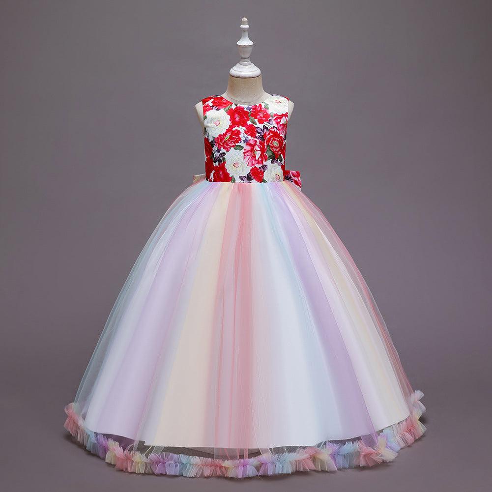 Kids Mesh Rainbow Skirt flower top Dress