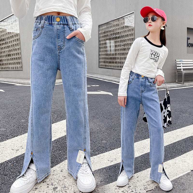 Girls Split Flared Skinny Stretch Trousers