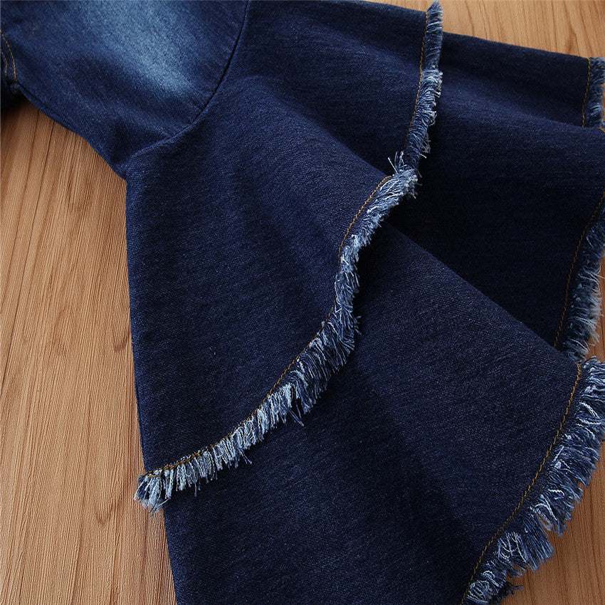 Girls Dark Wide-leg Flared Jeans