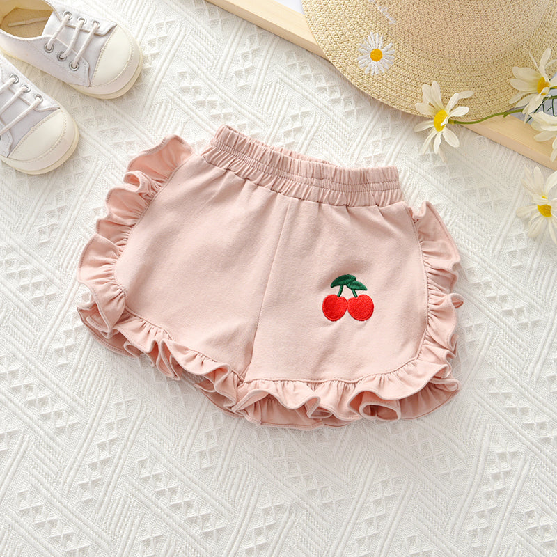 Girls Lace Cherry Printed Shorts