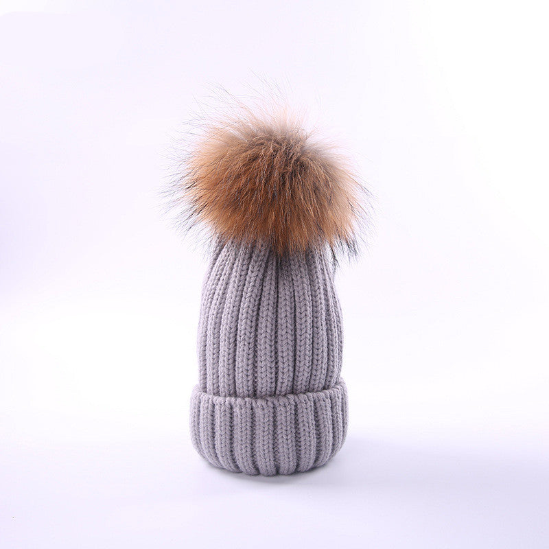 Autumn and winter hair ball children's wool hat