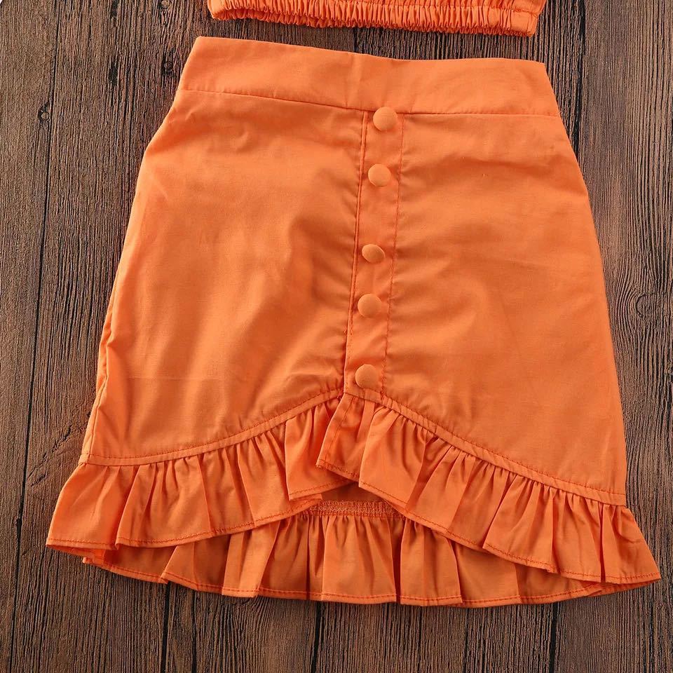 Girls Orange Cute Skirt Set