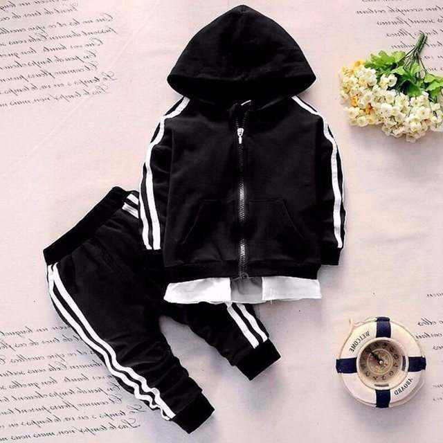 Kids Solid Color White Stripe Sports Suit Set - Stylish Comfort