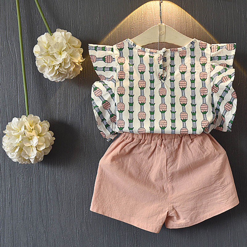 Girls Short Sleeve Casual Shirt And Short Dress Suit