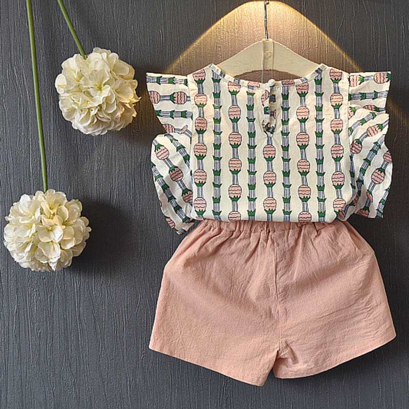 Girls Short Sleeve Casual Shirt And Short Dress Suit