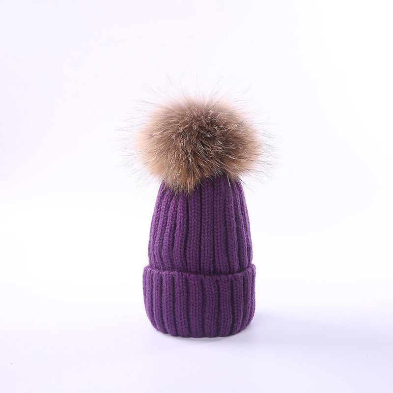 Autumn and winter hair ball children's wool hat