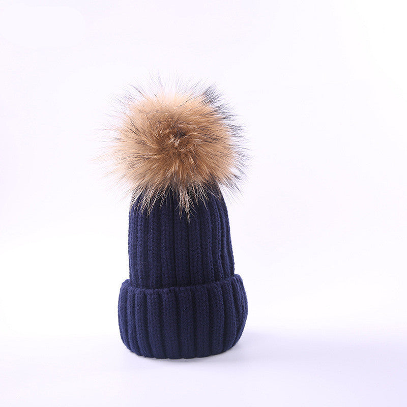 Autumn and winter hair ball children's wool hat