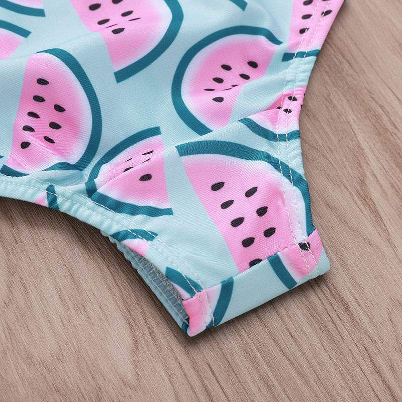 Watermelon Print Petal Lace Girl Swimsuit