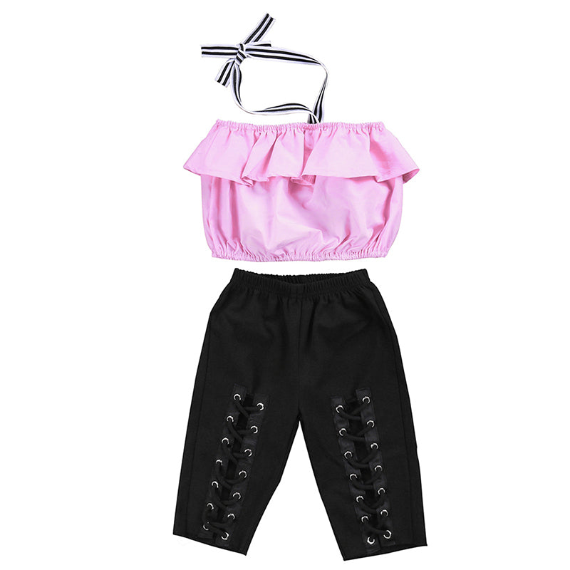 Children's Sleeveless Top Laced Front Pants Set