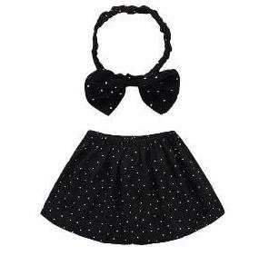 Girls Off Shoulder Polka Dot Top Hole Jeans Pants Headband 3Pcs Set