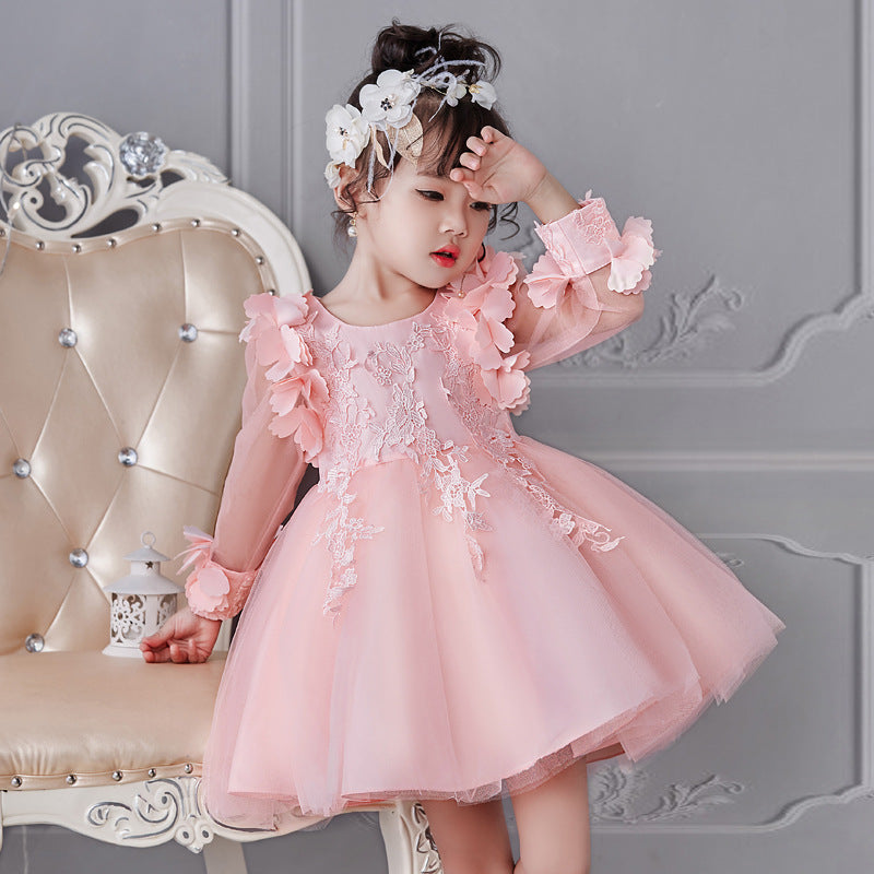 Girls Formal Knit Long Sleeved Tutu Ball Dress
