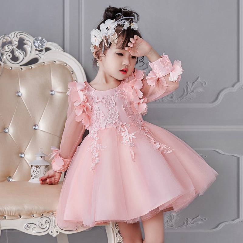 Girls Formal Knit Long Sleeved Tutu Ball Dress