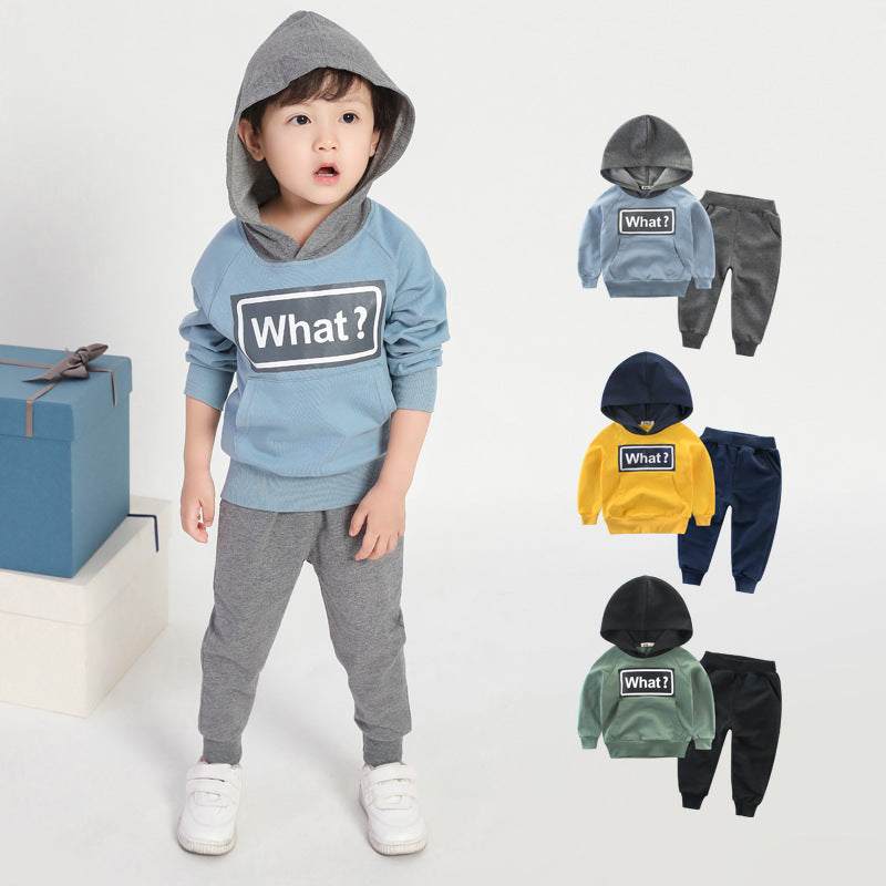 Cotton "What? Jumpsuit Set" for kids in various colors.