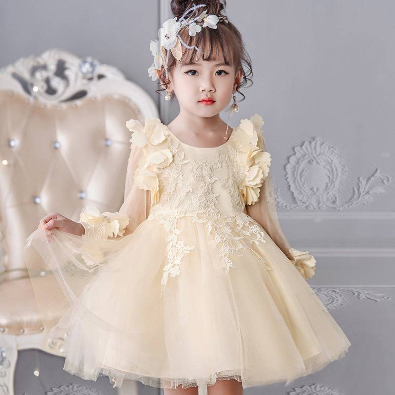 Girls Formal Knit Long Sleeved Tutu Ball Dress