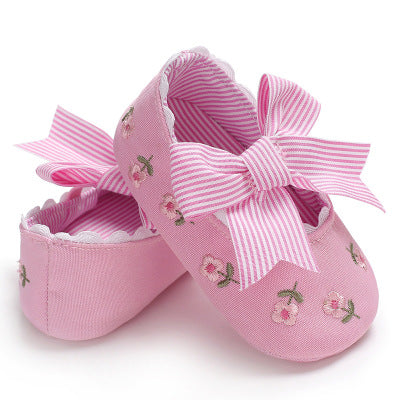 Baby Girls flower and Stripe bow Shoes