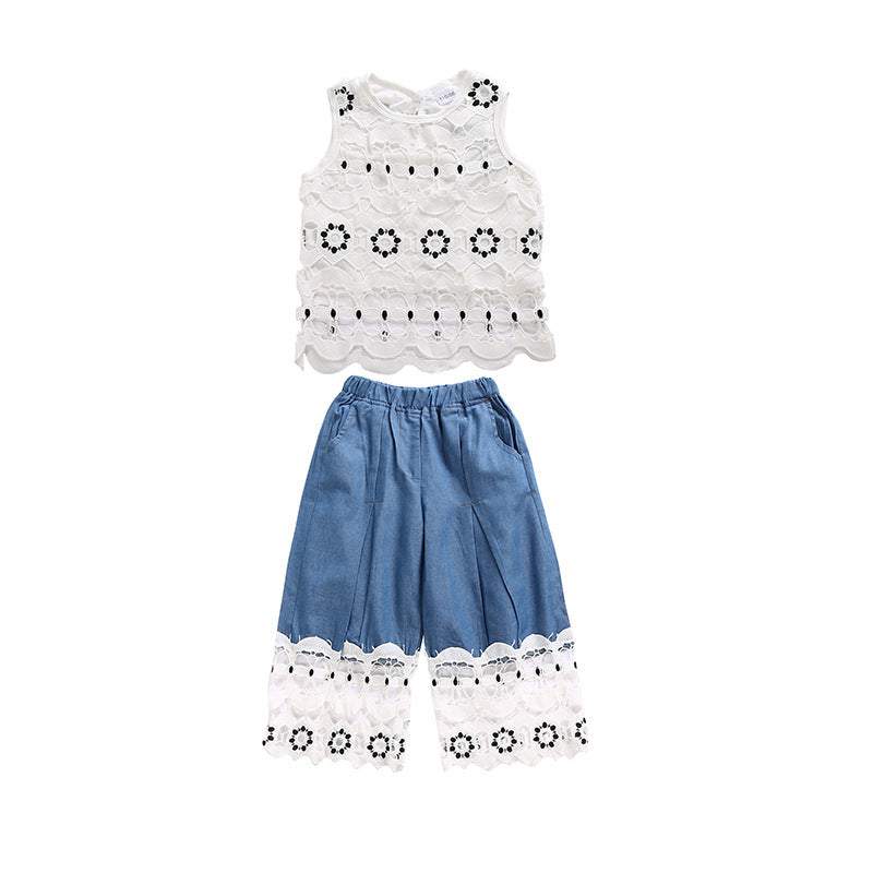 Girls' Casual Cute Summer Style Loose Linen Denim 2 piece Set
