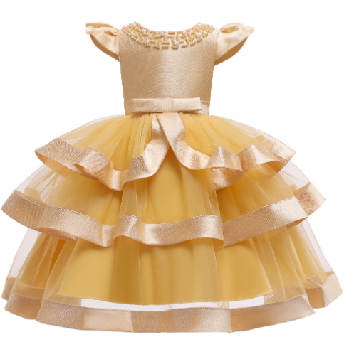 Girls Sequin Embroidered Solid Color Wedding Princess Dresses