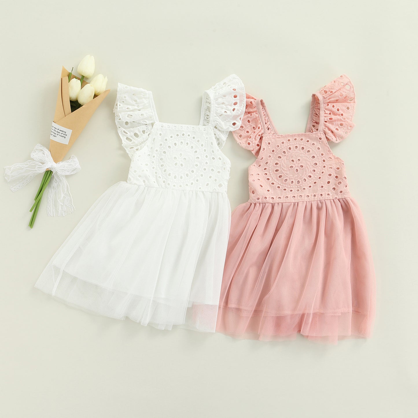 Lace Straps Tulle Patchwork Skirt Girls Dress