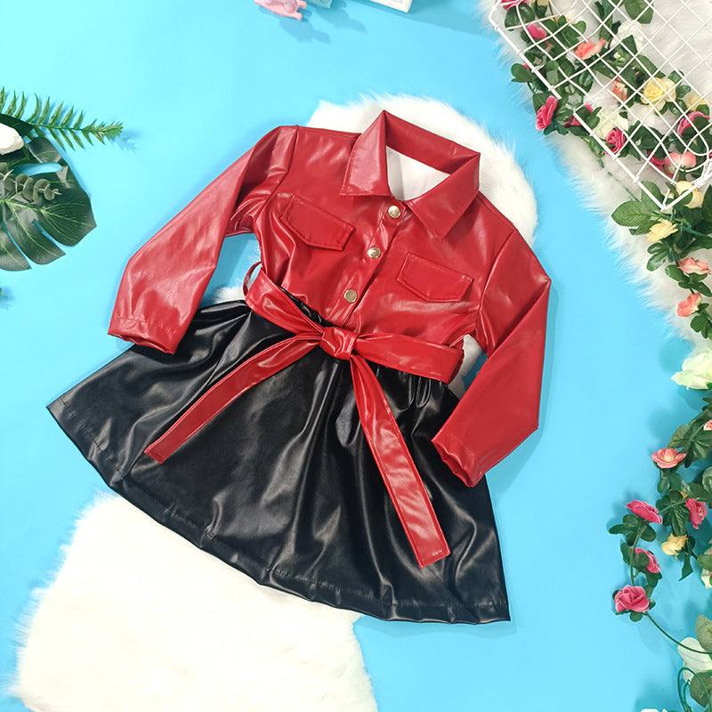 Toddler Girls Leather Long sleeve Dress - Stylish Spring Fashion