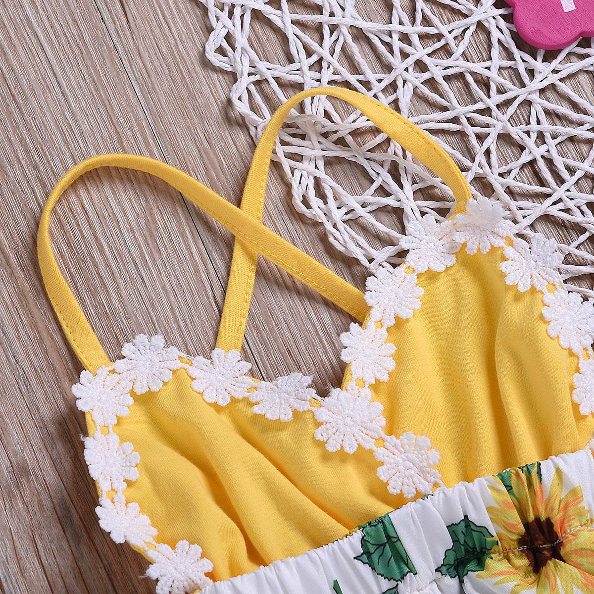 Baby Girls Sunflower Sling Lace Jumpsuit