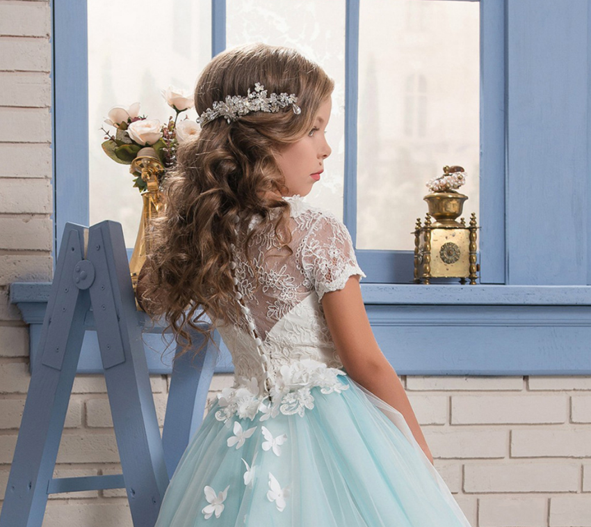 Girls Butterfly Showroom Princess Round neck short-sleeved with Tail