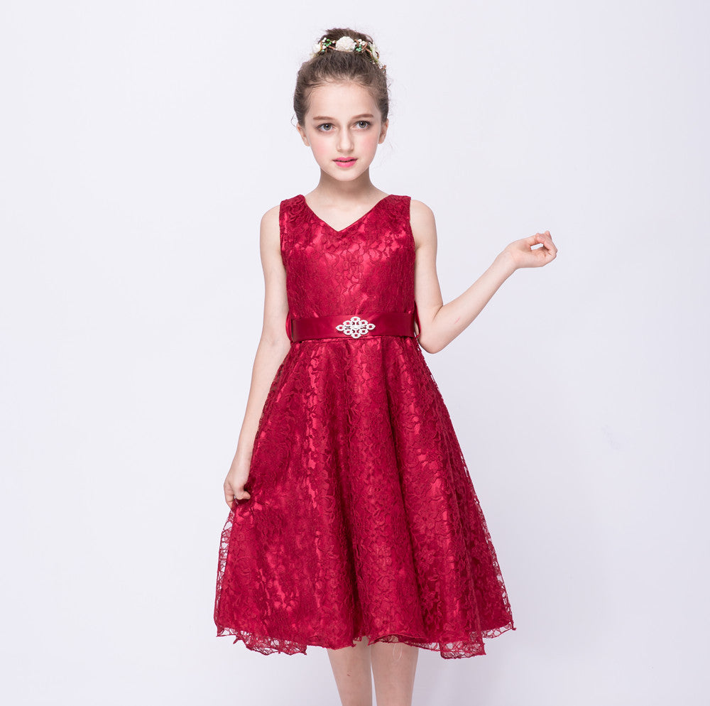 Girls Lace Solid color Dress