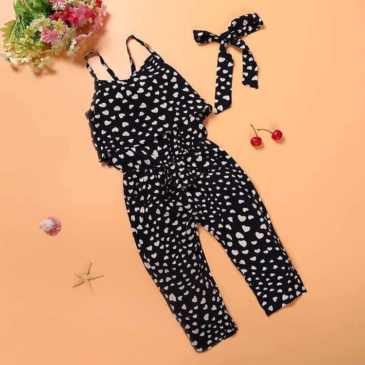 Summer Girls Heart Dot Strap Jumpsuit