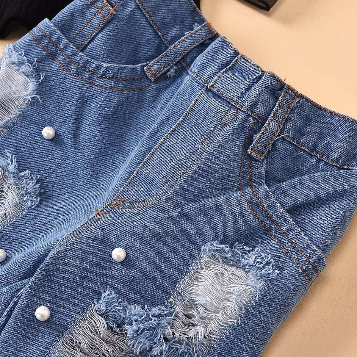 Ripped Hole Embellished Raw Edge Jeans