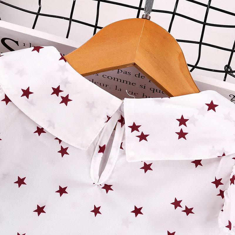 Autumn And Winter Girls Long Sleeve Star Bow top with Skirt