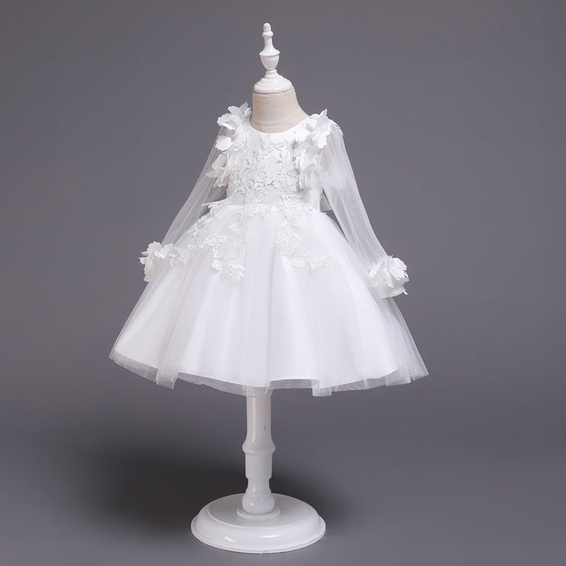 Girls Formal Knit Long Sleeved Tutu Ball Dress