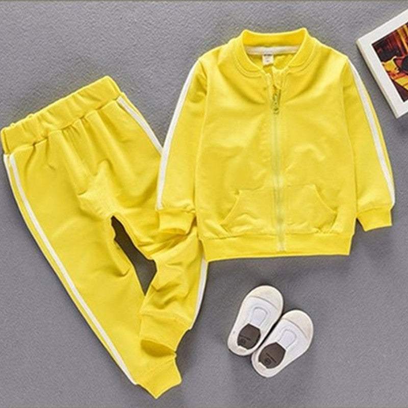 Kids Solid Color White Stripe Sports Suit Set - Stylish Comfort