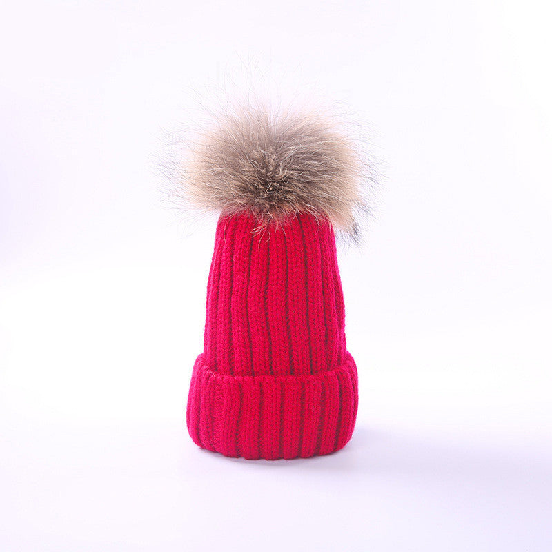 Autumn and winter hair ball children's wool hat