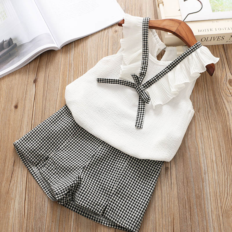 Girls Short Sleeve Casual Shirt And Short Dress Suit