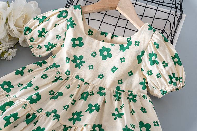 Baby Girl Casual Green Flower Western Style Pretty Dress