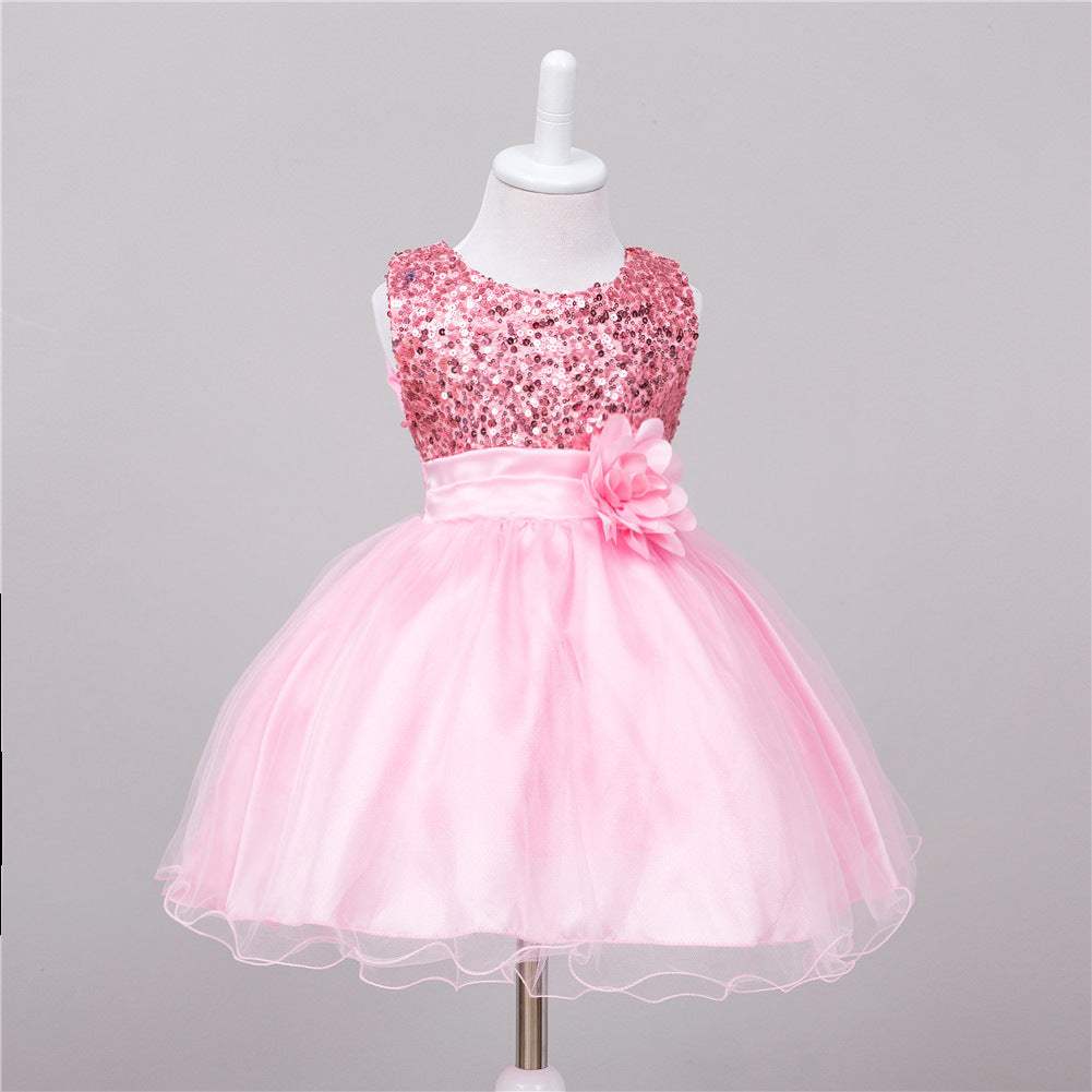 Toddler Solid Color Sequin Girls Short Dress - Princess Style