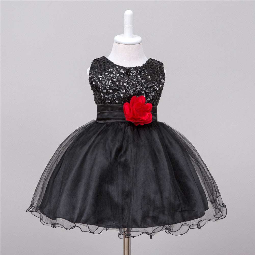 Toddler Solid Color Sequin Girls Short Dress - Princess Style