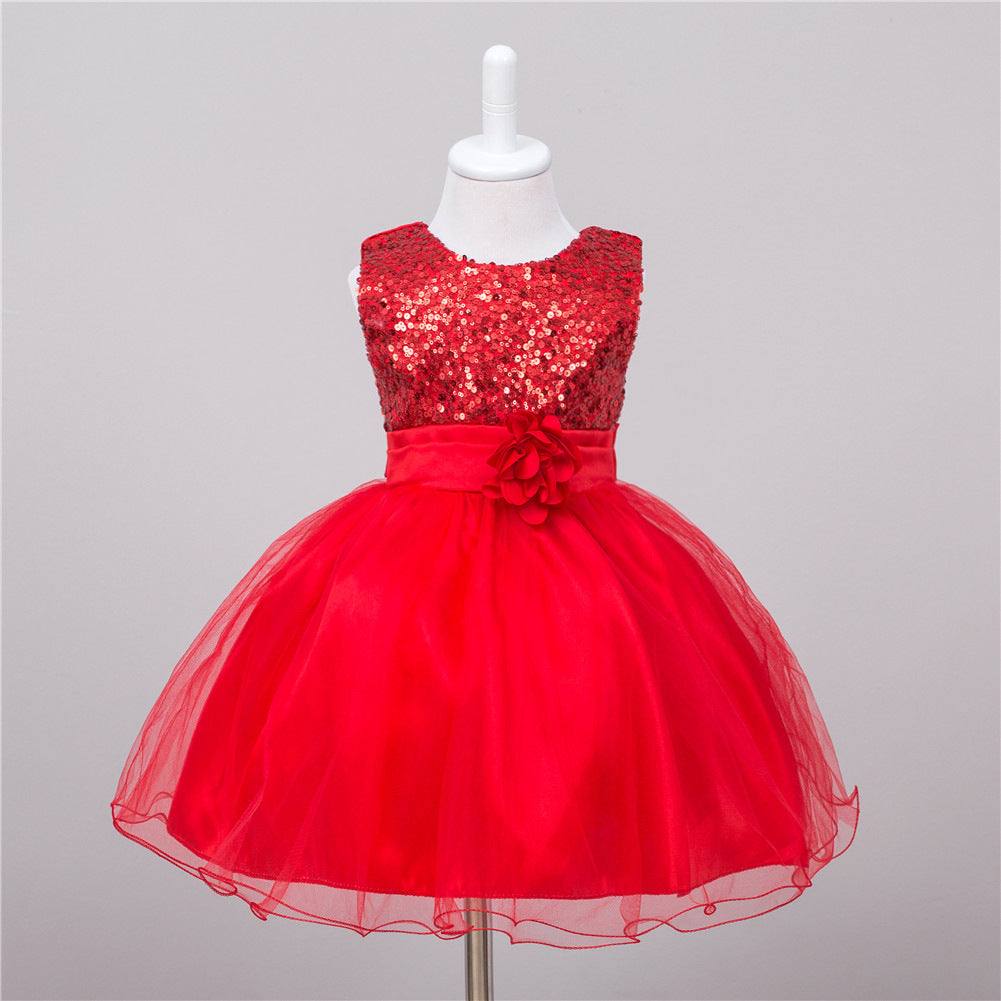 Toddler Solid Color Sequin Girls Short Dress - Princess Style