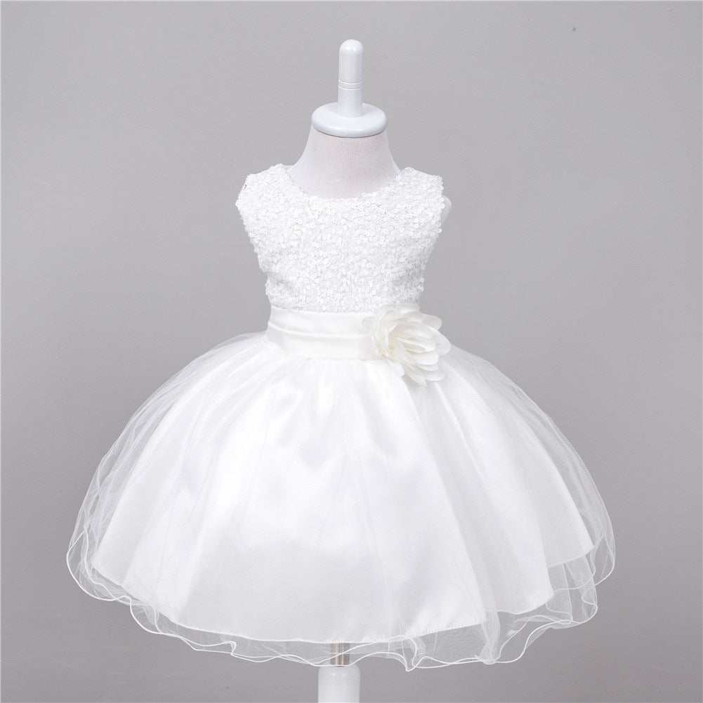 Toddler Solid Color Sequin Girls Short Dress - Princess Style