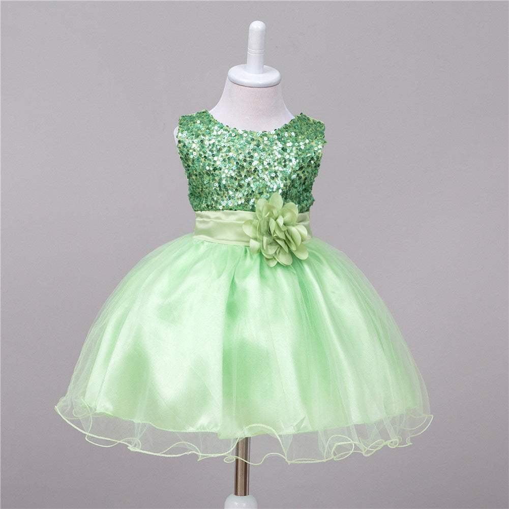 Toddler Solid Color Sequin Girls Short Dress - Princess Style