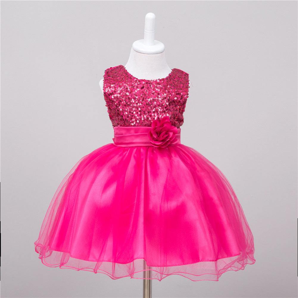 Toddler Solid Color Sequin Girls Short Dress - Princess Style